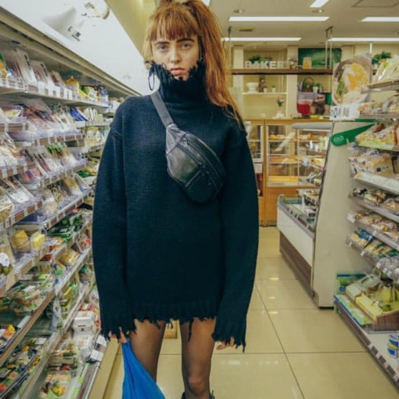 Perverze Crash Tube Turtle Turtleneck Knit Sweater Black Mini dress - Picture 13 of 15